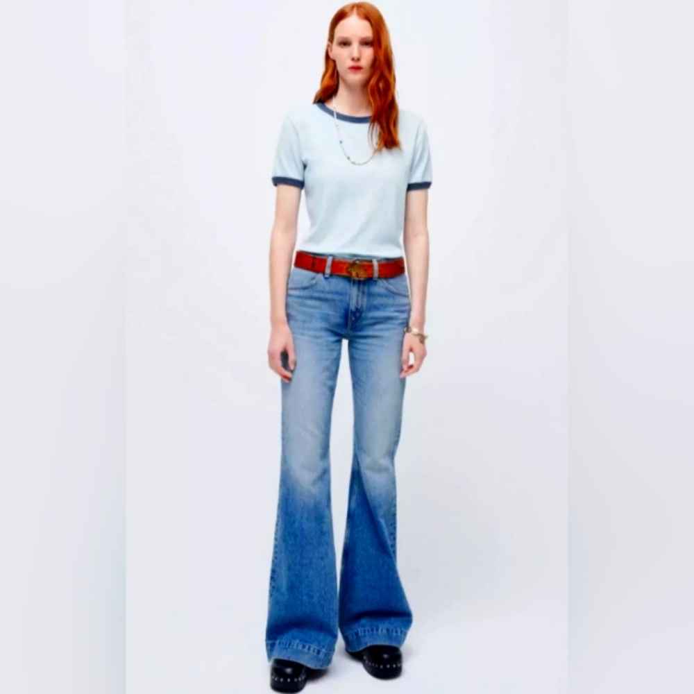 NWT RE/DONE 70s Women's Low Rise Bell Bottom Jeans in Lake Blue Denim Size 26